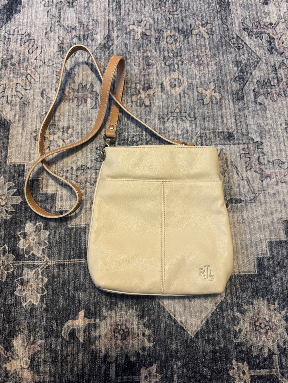 Ralph Lauren Cream Leather Crossbody with Tan Strap